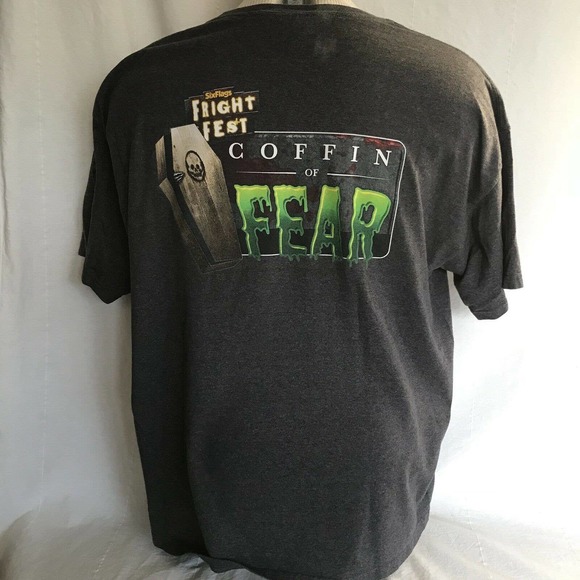Got Worms Mens X-Large T-Shirt Six Flags Fright Night Coffin Of Fear Hal… - Picture 3 of 4